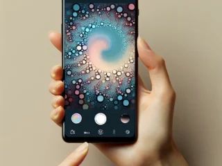 "Close-up of Oppo Reno 12 Pro smartphone showcasing the new generative AI photo filters feature, displayed on its vibrant screen with a stunning landscape image, highlighting the device's advanced photography capabilities."