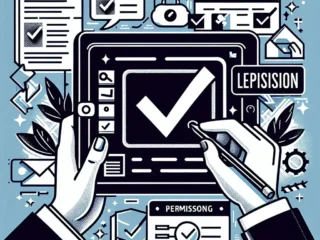 "Illustration of a smartphone displaying user-generated content, with icons representing copyright and attribution, emphasizing the importance of legal reposting practices in social media marketing."