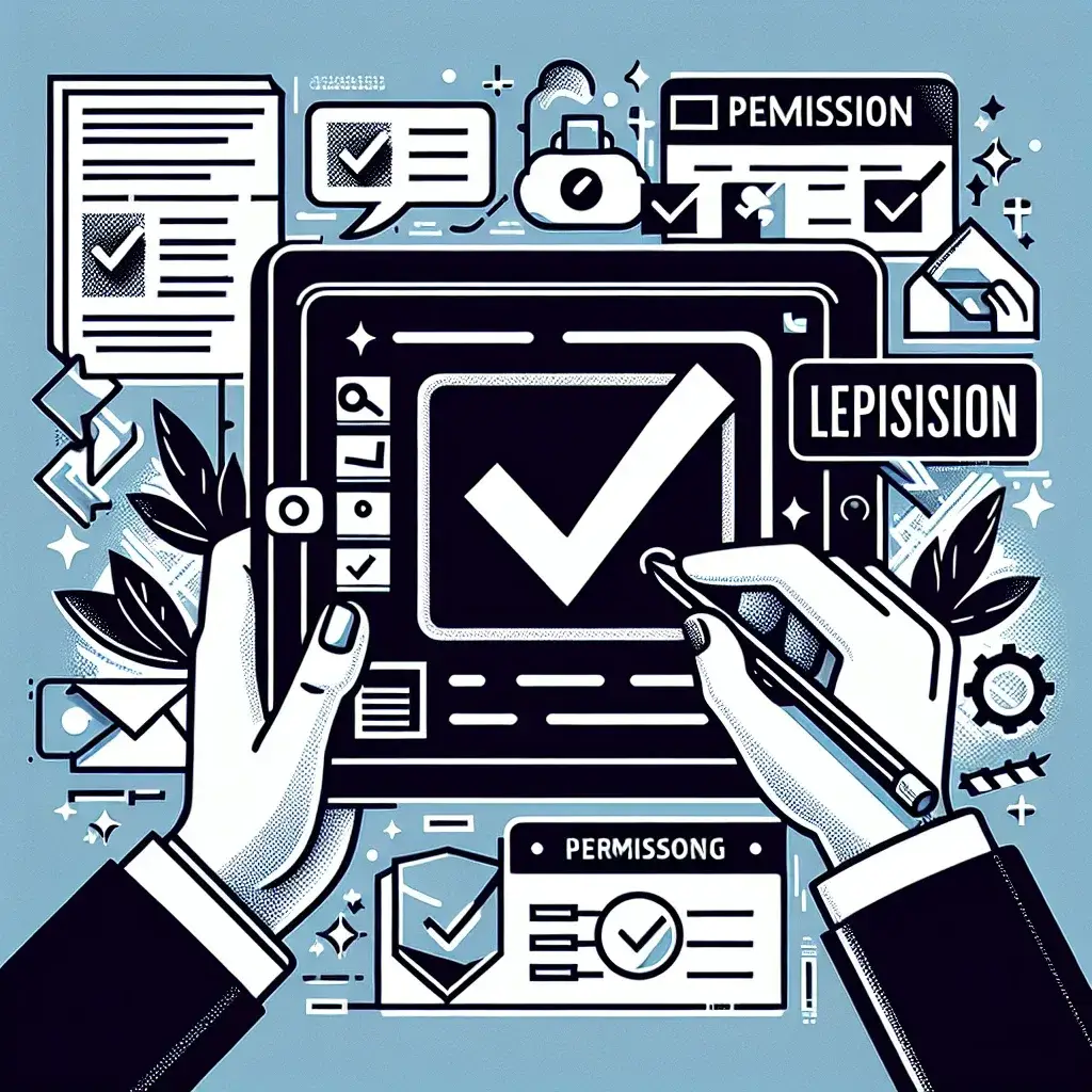 "Illustration of a smartphone displaying user-generated content, with icons representing copyright and attribution, emphasizing the importance of legal reposting practices in social media marketing."