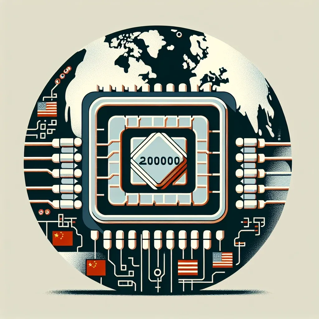 "Infographic illustrating the US government's new 200,000 AI chip limit imposed on Huawei, highlighting its geopolitical impact and implications for global technology trade and security."