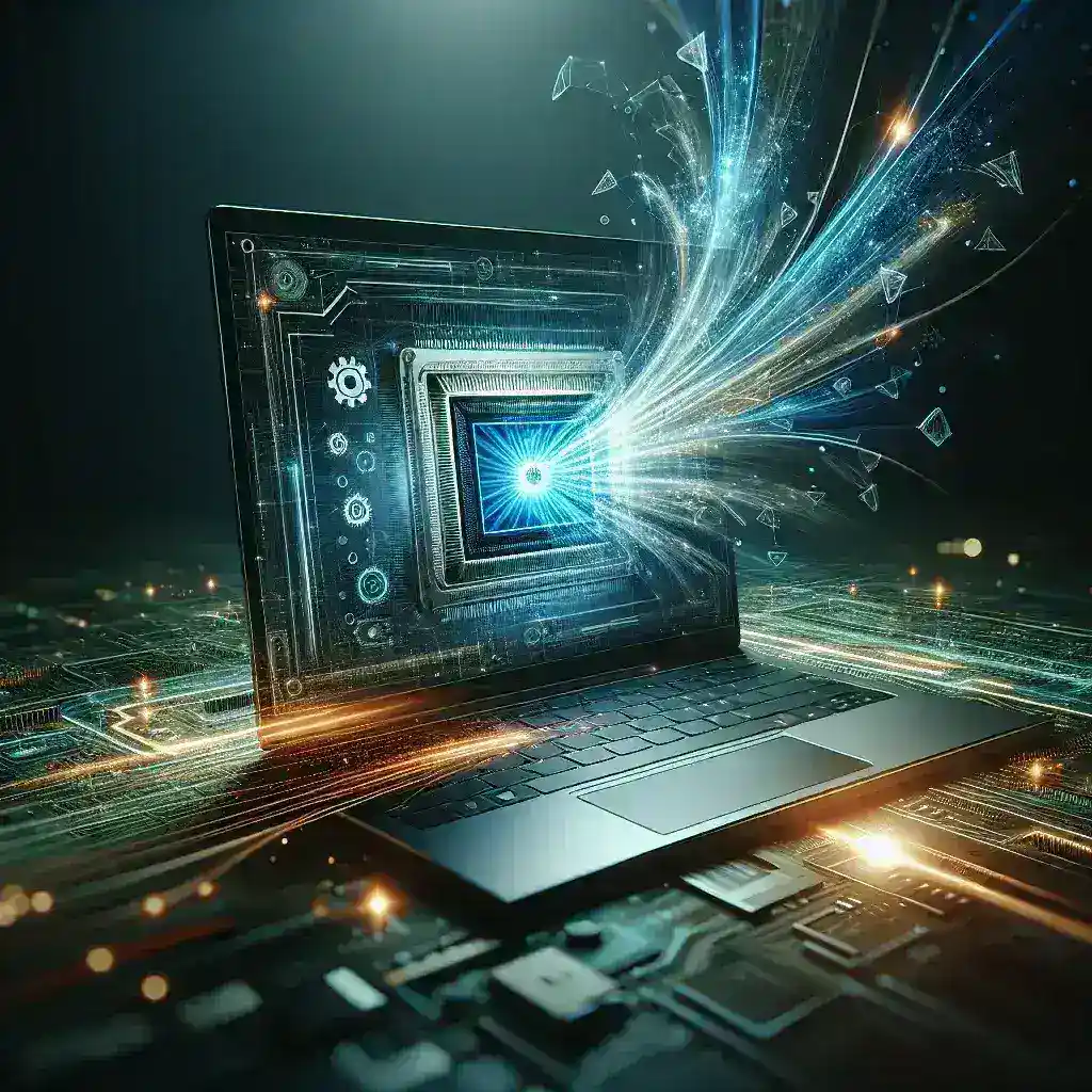 "AMD Hawk Point NPU 2.0 mid-range laptop technology illustration showcasing enhanced AI performance and energy efficiency for 2025."